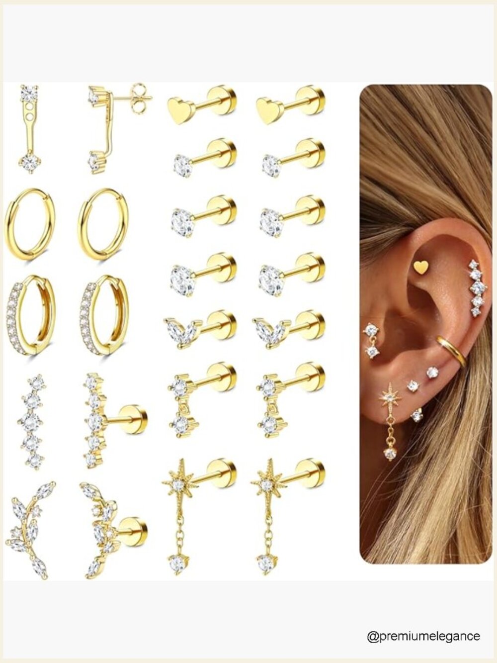 Hypoallergenic Flat Back Earrings Set 12 Pairs Surgical Steel Stud Hoop Helix